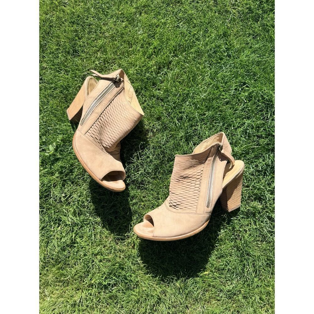 Women's UK 6.5 US 9 M Paul Green Willow Beige Leather Peep Toe Sandals Heels Zip